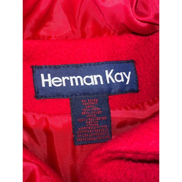 Herman Kay Wool Pea Coat Womens M / L Red Holiday Pockets Christmas Classic - Picture 5 of 7